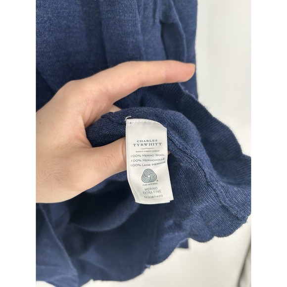 Charles Tyrwhitt 100% Merino Wool Knit Quarter 1/4 Zip Sweater Blue 2XL XXL - Picture 4 of 6